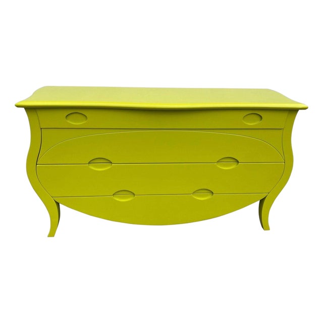 Elegant Chartreuse Bombay Style Commode/ Chest of Drawers For Sale