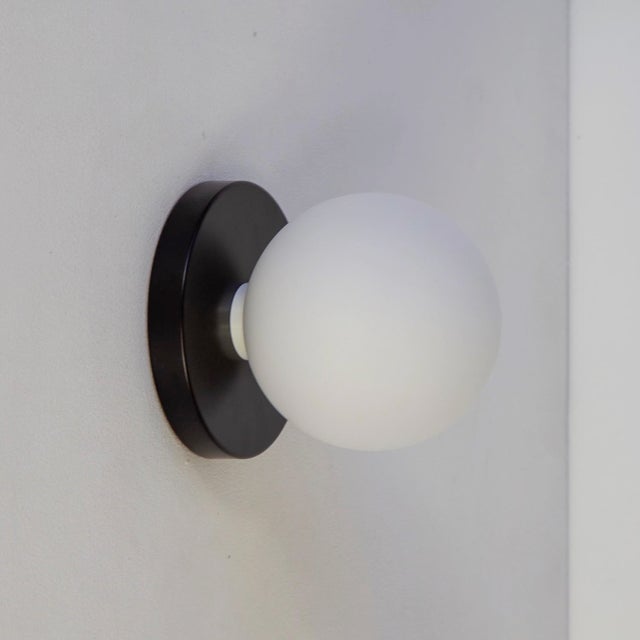 Metal Globe Sconce Black, Modern, 5 Inch Glass Globes, by Research.Lighting, Modern, Minimal For Sale - Image 7 of 9