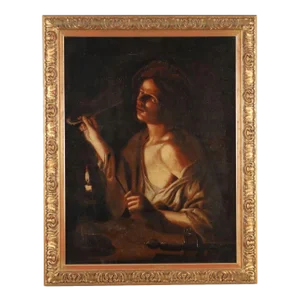 Georges De La Tour, Young Man Lighting a Pipe, Oil on Canvas, Framed