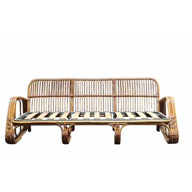 Small Rattan and Curved Bamboo Sofa and Armchairs from Dal Vera, Italy, 1960s, Set of 3 For Sale - Image 10 of 11