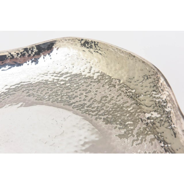 Vintage Hand Hammered Silver Plate Monumental Scalloped Serving Bow With Duck Neck,1980's For Sale - Image 10 of 11