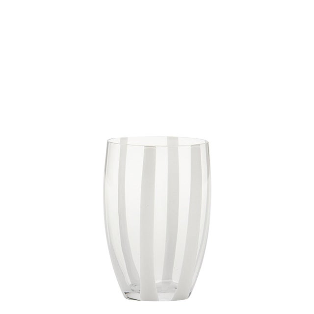 Elegant tumblers characterized by white glass paste bands applied to bright colors making them similar but always unique....