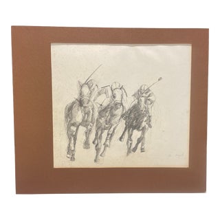 Late 20th Century, Original PencilDrawing, "To the Races" Equestrian Theme, by Margaret Ovcjak For Sale