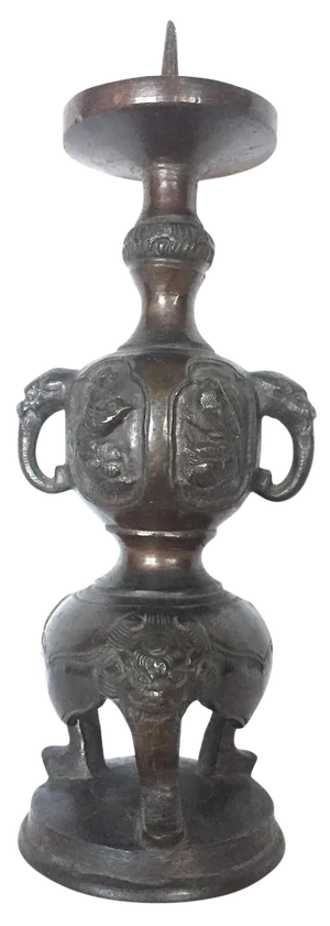 19th Century, Meiji Period, Japanese Heavy Bronze Pricket Candlestick