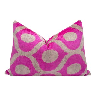 Canvello Vibrant Fuchsia and White Geometric Trellis Throw Pillow For Sale
