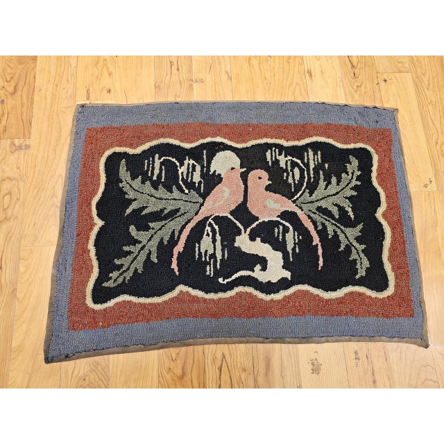 Vintage American Hand Hooked Rug, Folk Art, Two Lovebirds in a Tree Design, 2x3 For Sale - Image 9 of 17