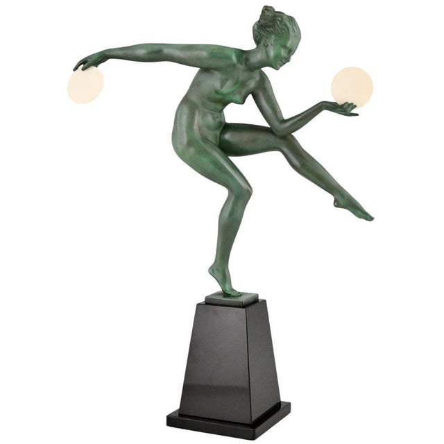 Art Deco Nude Disc Dancer in Metal on Marble Base by Andre Derenne and Marcel Bouraine, France, 1930s For Sale - Image 12 of 12
