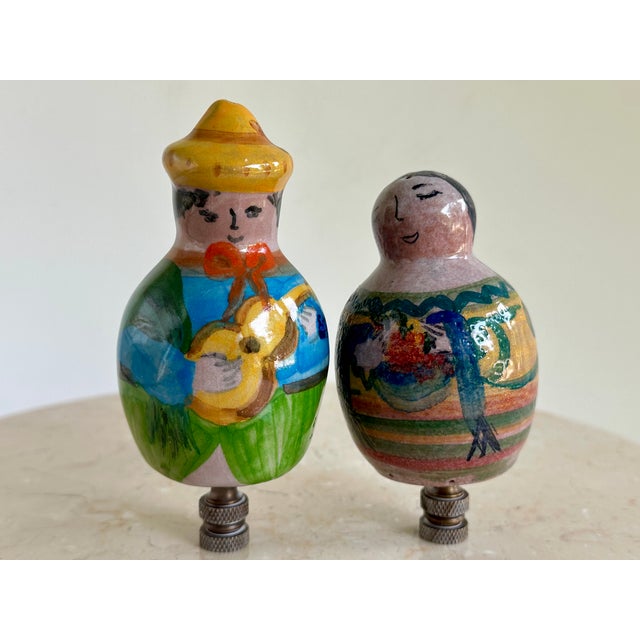 Bronze Mexican Pottery Figural Lamp Finials on Bronze Hardware - A Pair For Sale - Image 8 of 8