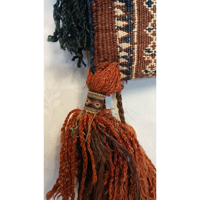 Early 20th Century Antique Baluch Tribal Salt Bag With Cowrie Shell Tassels in Brown & Indigo For Sale - Image 5 of 18