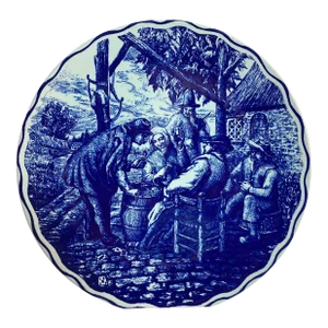 Large Antique Ceramic Plate Blue and White Dutch Boch Delft Charger 1940s
