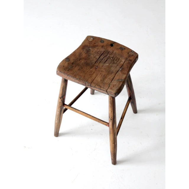 Brown Antique Sadldle Seat Wooden Stool For Sale - Image 8 of 12