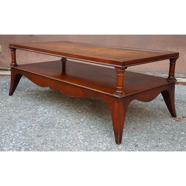 1940s English Regency Style Tooled Leather Inset Mahogany Two-Tier Coffee Table For Sale - Image 11 of 15