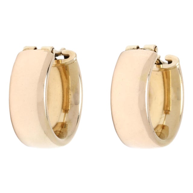 Medium Huggie Hoops, 14k Yellow Gold, Length .5 Inches, Pair For Sale