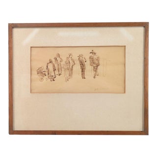 Pen and Ink of Group of People, Circa 1930 For Sale