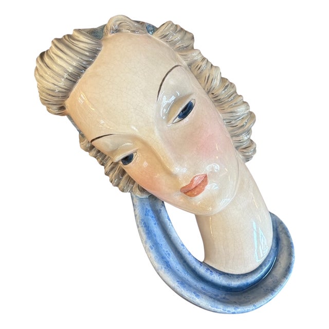 Wall Mask Womans Head by Adolf Prischl, Goldscheider for Goldscheider Manufactory, Vienna, 1920s For Sale