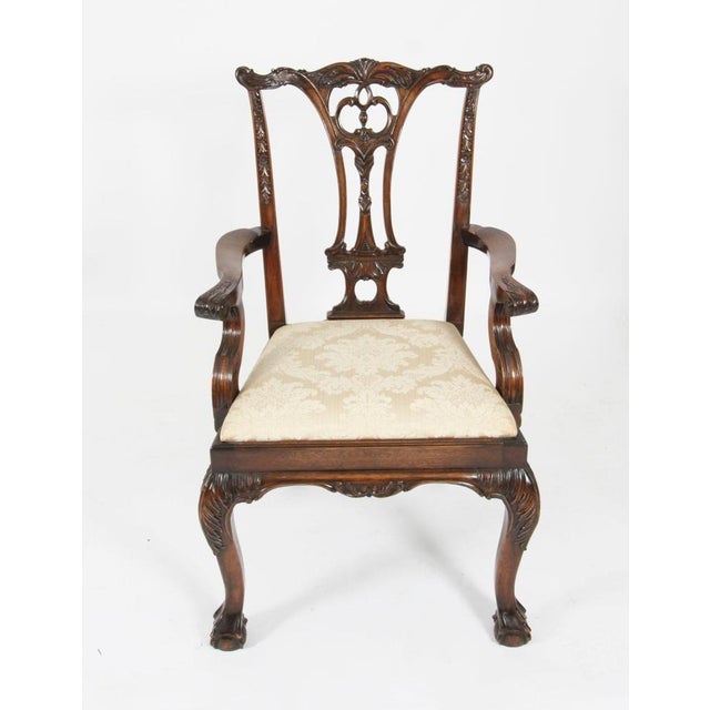 Vintage 20th Century 12ft Twin Pillar Mahogany Dining Table & 12 Chippendale Chairs, Set of 13 For Sale - Image 14 of 18