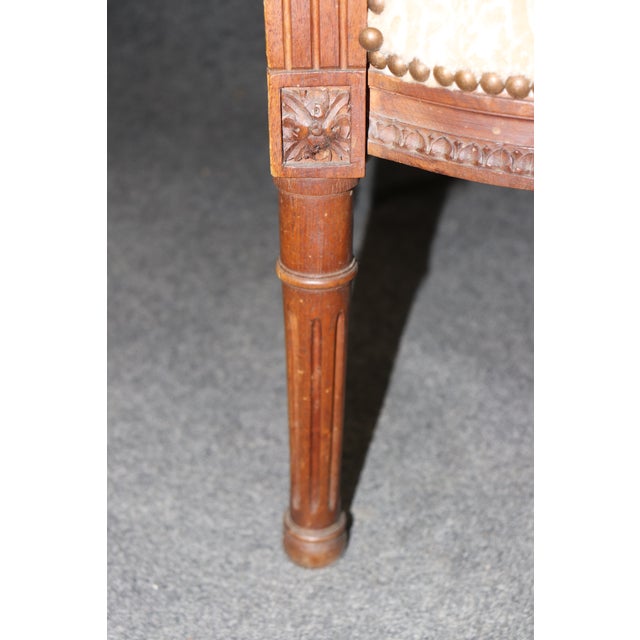 Pair of Antique French Louis XVI Bergère Chairs, Walnut Carved Frames With Down Cushions, Turn of the Century For Sale - Image 13 of 15