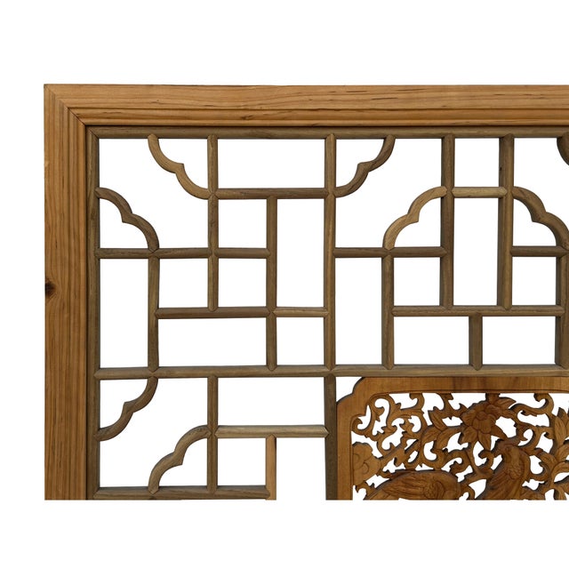 1990s Square Flower Birds Geometric Lattice Raw Wood Wall Plaque Panel For Sale - Image 5 of 8