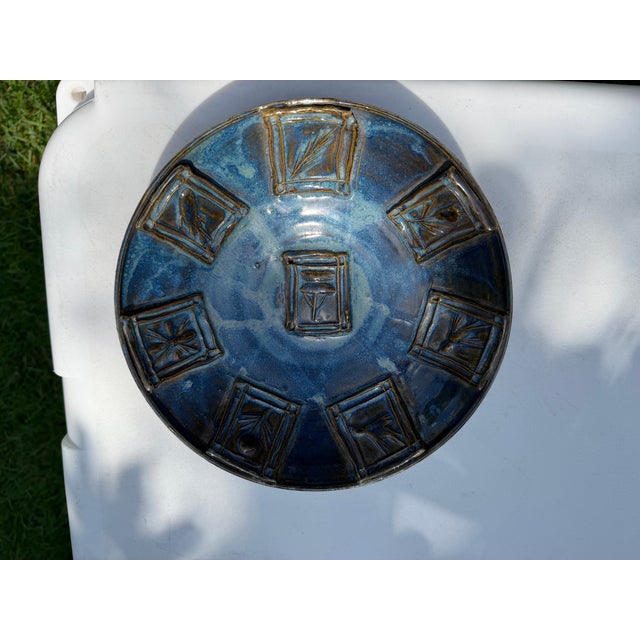 Vintage Handcrafted Studio Pottery Bowl With Raised Botanical Panels, 8” For Sale - Image 4 of 12