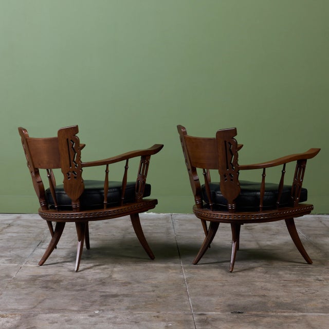 Wood Pair of Carved Walnut Lounge Chairs in the Style of Ettore Zaccari For Sale - Image 7 of 16