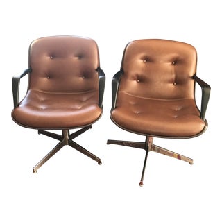 Vintage Mid Century Charles Pollock-Style Steelcase Leather Executive Chairs- a Pair For Sale