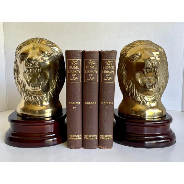 Vintage Brass and Rosewood Lion Bookends For Sale - Image 11 of 13