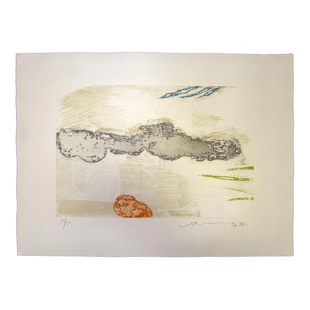 Abstract composition is an original colored etching realized by Hsiao Chin in 1977. The artwork is hand-signed and dated...