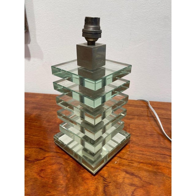 1930s Modernist Art Deco Glass and Nickel Table Lamps from Maison Desny, France, 1930s, Set of 2 For Sale - Image 5 of 16