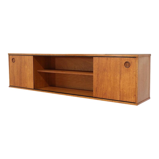 Mid Century Modern Teak Vintage Wall Mounted Credenza Sideboard in the Style Avalon Danish For Sale