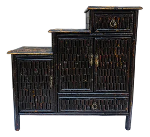 Tiered Split Reed Japandi Tansu Chest – Sculptural 1990s Cabinet