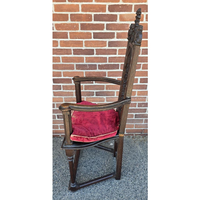 Wood Great Pair of 19th Century Oak Gothic Revival Tall Armchairs C. 1840 For Sale - Image 7 of 18