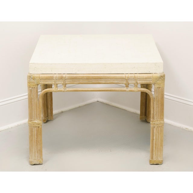 Late 20th Century Whitewashed Oak & Rattan Faux Marble Top Coastal Square End Side Table For Sale - Image 4 of 8
