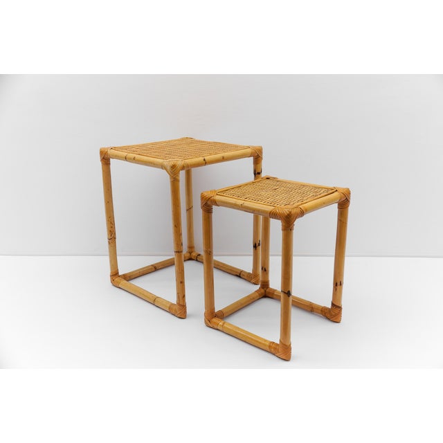 Mid-Century Bamboo and Rattan Side Tables or Stools, 1960s, Set of 2 For Sale - Image 6 of 10