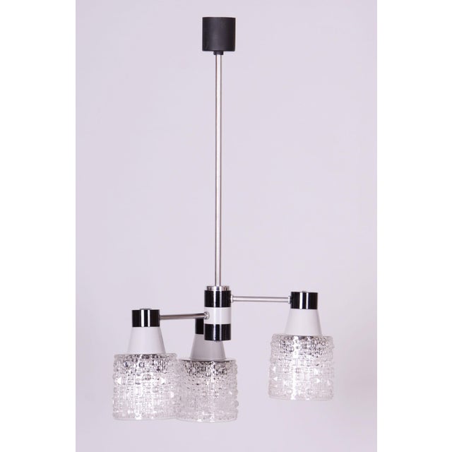 Mid-Century Modern Mid-Century Chandelier in Chrome and Opaline Glass from Drukov, Czech, 1970s For Sale - Image 3 of 12