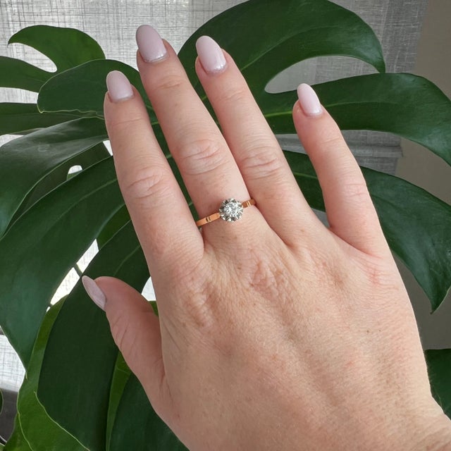 Contemporary Vintage Solitaire Gold Platinum and Diamonds, Size 10.5 For Sale - Image 3 of 5