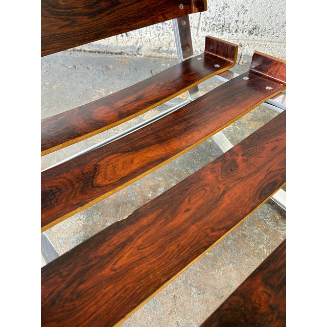 Rare Pair of Mid Century Modern Rosewood and Chrome Barcelona Style Chairs Froscher Germany For Sale - Image 9 of 11