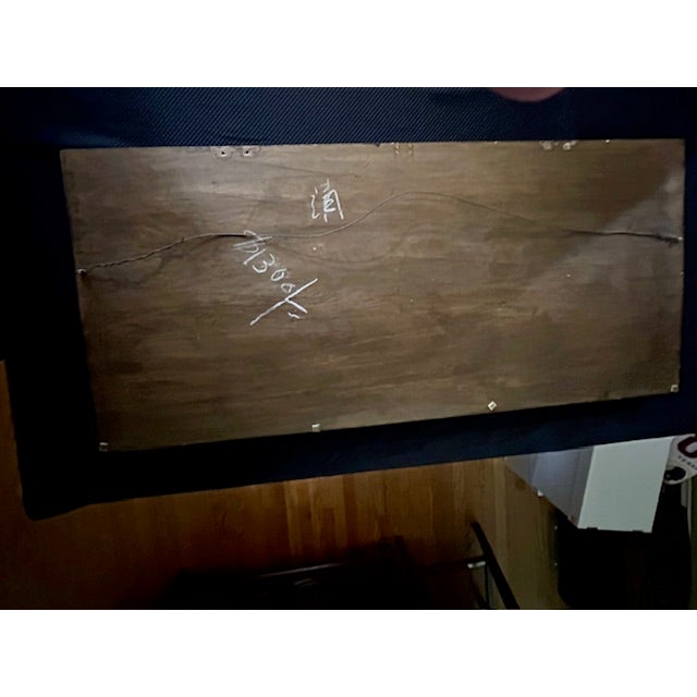 Vintage Large Asian Hand-Carved Wooden Wall Hanging With Gold Relief For Sale - Image 10 of 12