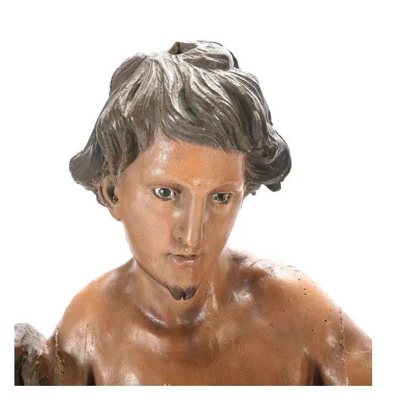 Amazing 18th century Italian wood figure. A religious figure that is mounted on a later stand. The figure is 56" tall x...