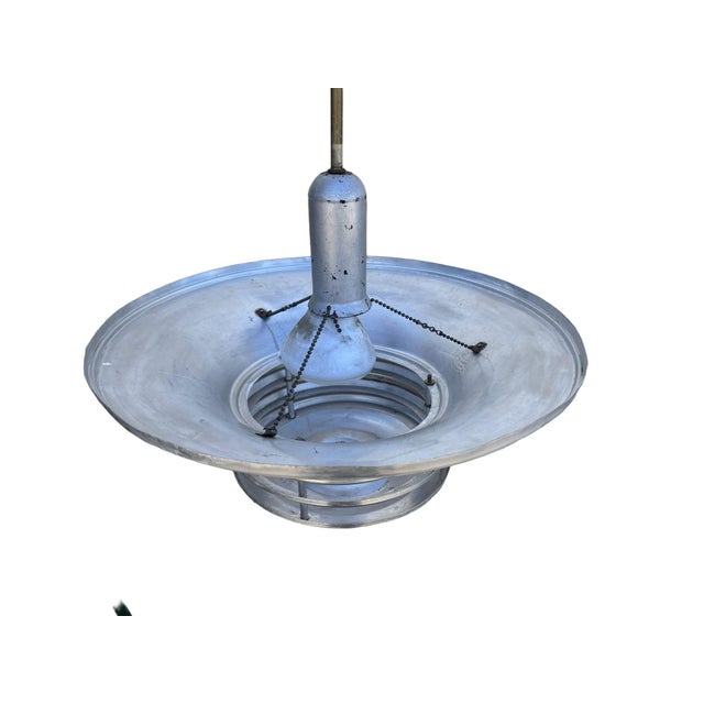1930s Art Deco Machine Age Spun Aluminum 23" 3 Ring Pendant Light, 5 Available For Sale - Image 10 of 12