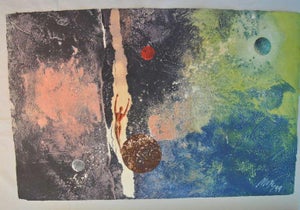 Mikulas Kravjansky, Surrealist Intaglio Mixed Media Monotype on handmade paper, 1999