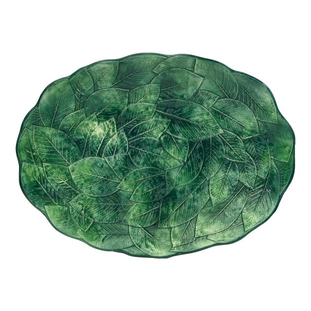Late 20th Century Italian Ceramiche Leonardo Majolica Leaf Platter For Sale