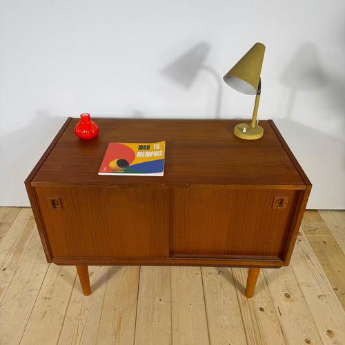 Small Danish Teak Sideboard with Sliding Doors, 1960s For Sale - Image 3 of 7