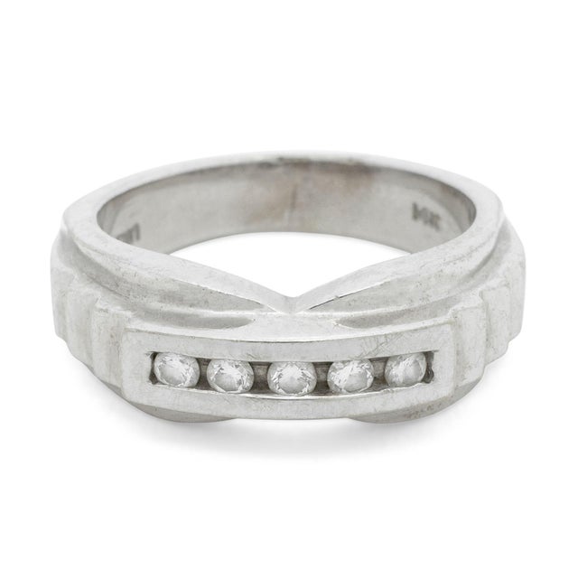 Art Deco 14k White Gold Diamond Channel Ring For Sale - Image 3 of 7
