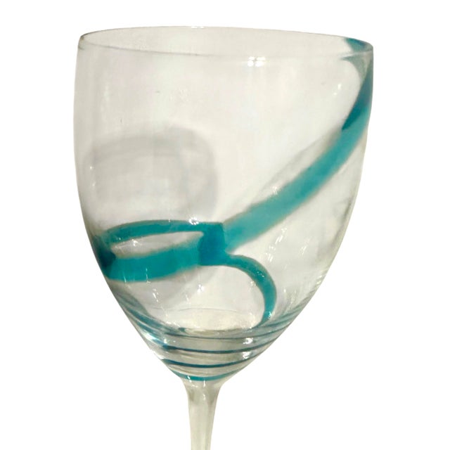 Contemporary Vintage Pier 1 Imports Swirline Cobalt Blue Wine Glasses - A Set of 4 For Sale - Image 3 of 11