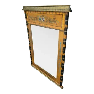 Vintage Faux Ba,boo Hand Painted Pagoda Regency Wall Mirror