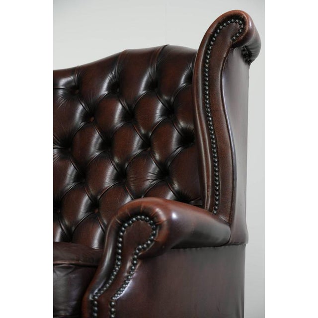 Animal Skin English Chesterfield Cowhide Wing Armchairs, Set of 2 For Sale - Image 7 of 12