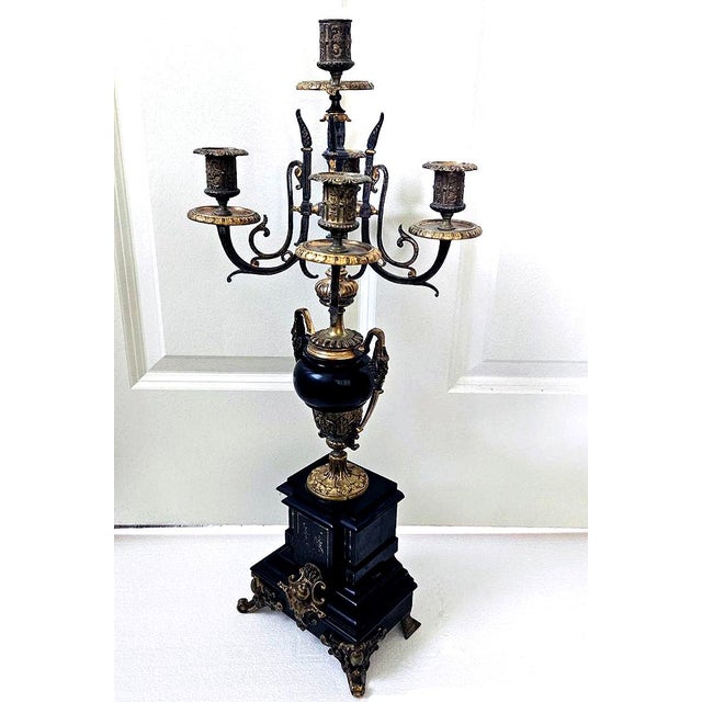 Antique Italian Neoclassical Gilt Bronze & Solid Black Marble Candelabra – Brevettato For Sale - Image 4 of 10