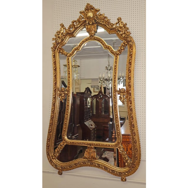 French Large Monumental Louis XV French Style Putti Center Beveled Wall Mirror For Sale - Image 3 of 10