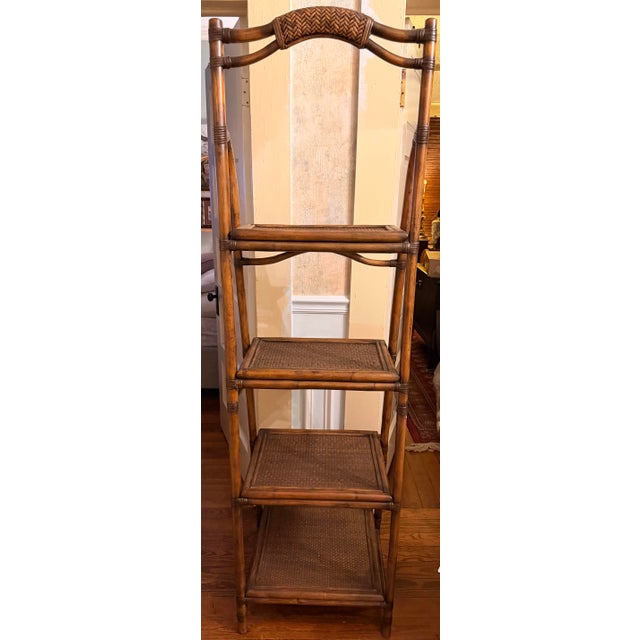 Coastal Boho Arched Rattan and Burnt Bamboo 4-Tier Étagère - 72" H For Sale - Image 11 of 12