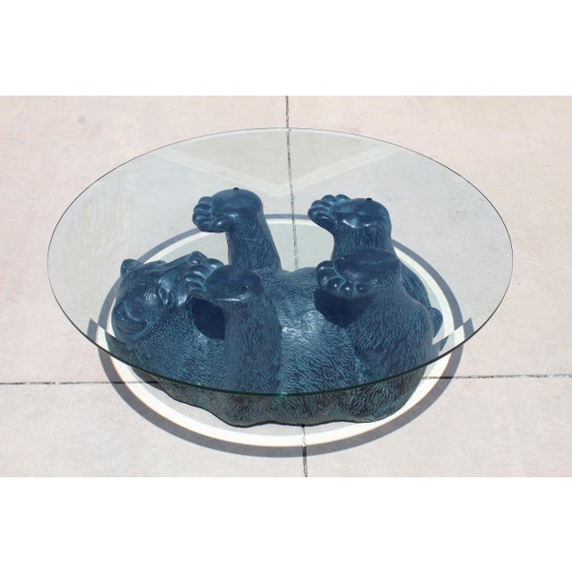Rustic Vintage Rustic Black Bear Glass Coffee Table – Sculptural Wildlife Cocktail Table, Circa 1970s For Sale - Image 3 of 16
